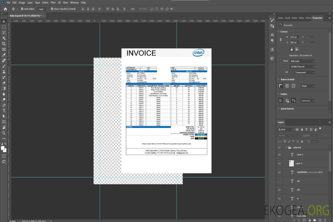 Modèle de facture Intel aux États , Unis template